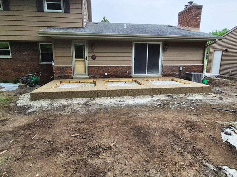 Initial decorative concrete patio project prep and framing